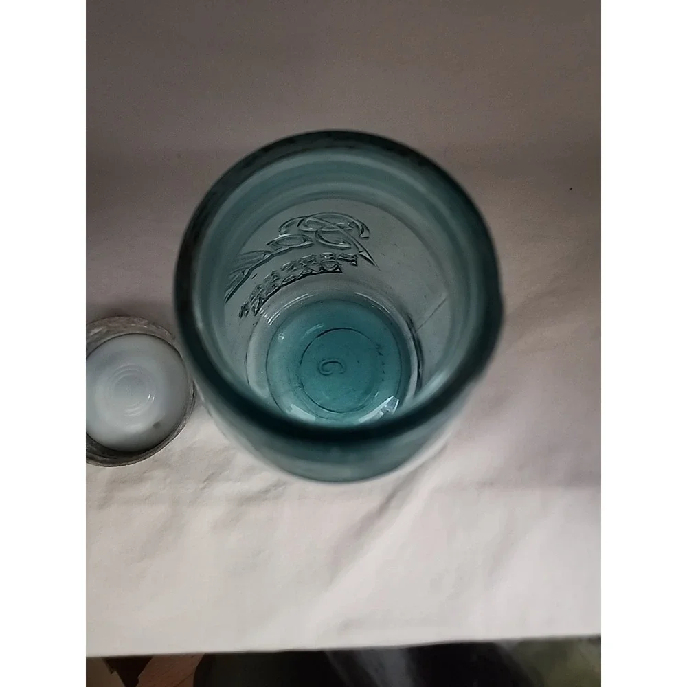 Vintage Ball Perfect Mason Jar‎ Aqua Blue Glass with Zinc Lid and Glass Liner 6